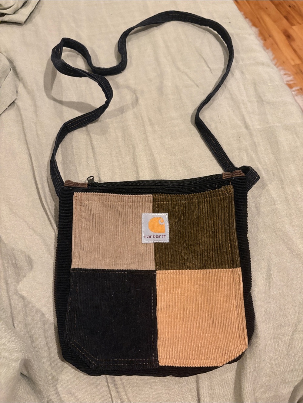 Carhartt Patchwork Corduroy Crossbody in Black, Tan, Olive, and Beige